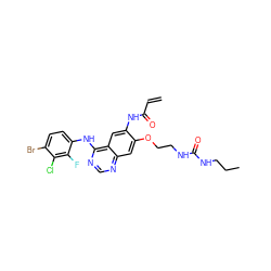 C=CC(=O)Nc1cc2c(Nc3ccc(Br)c(Cl)c3F)ncnc2cc1OCCNC(=O)NCCC ZINC000143253289