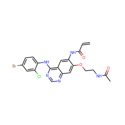 C=CC(=O)Nc1cc2c(Nc3ccc(Br)cc3Cl)ncnc2cc1OCCNC(C)=O ZINC000142917043