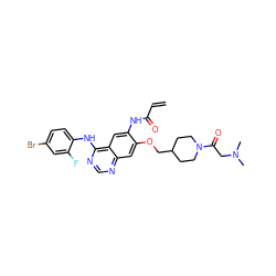 C=CC(=O)Nc1cc2c(Nc3ccc(Br)cc3F)ncnc2cc1OCC1CCN(C(=O)CN(C)C)CC1 ZINC000137870724