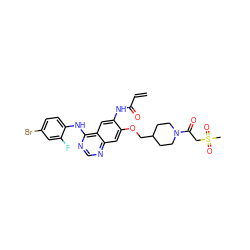 C=CC(=O)Nc1cc2c(Nc3ccc(Br)cc3F)ncnc2cc1OCC1CCN(C(=O)CS(C)(=O)=O)CC1 ZINC000137856798