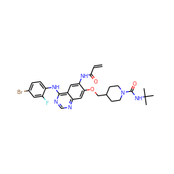 C=CC(=O)Nc1cc2c(Nc3ccc(Br)cc3F)ncnc2cc1OCC1CCN(C(=O)NC(C)(C)C)CC1 ZINC000137870839