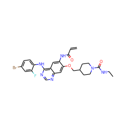 C=CC(=O)Nc1cc2c(Nc3ccc(Br)cc3F)ncnc2cc1OCC1CCN(C(=O)NCC)CC1 ZINC000143212238