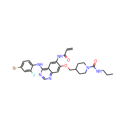 C=CC(=O)Nc1cc2c(Nc3ccc(Br)cc3F)ncnc2cc1OCC1CCN(C(=O)NCCC)CC1 ZINC000137864464