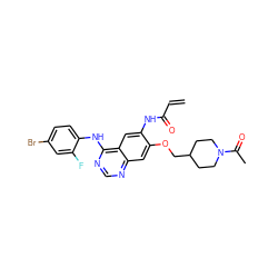 C=CC(=O)Nc1cc2c(Nc3ccc(Br)cc3F)ncnc2cc1OCC1CCN(C(C)=O)CC1 ZINC000137856558