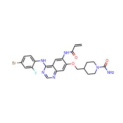 C=CC(=O)Nc1cc2c(Nc3ccc(Br)cc3F)ncnc2cc1OCC1CCN(C(N)=O)CC1 ZINC000137863882