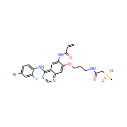 C=CC(=O)Nc1cc2c(Nc3ccc(Br)cc3F)ncnc2cc1OCCCNC(=O)CS(C)(=O)=O ZINC000137871335