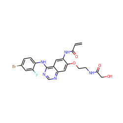 C=CC(=O)Nc1cc2c(Nc3ccc(Br)cc3F)ncnc2cc1OCCNC(=O)CO ZINC000137904510