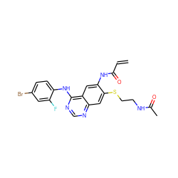 C=CC(=O)Nc1cc2c(Nc3ccc(Br)cc3F)ncnc2cc1SCCNC(C)=O ZINC000137904293