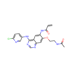 C=CC(=O)Nc1cc2c(Nc3ccc(Cl)nc3)ncnc2cc1OCCNC(C)=O ZINC000143181610