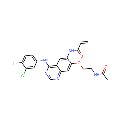 C=CC(=O)Nc1cc2c(Nc3ccc(F)c(Cl)c3)ncnc2cc1OCCNC(C)=O ZINC000043153188