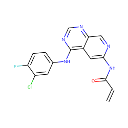 C=CC(=O)Nc1cc2c(Nc3ccc(F)c(Cl)c3)ncnc2cn1 ZINC000013797534