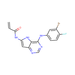 C=CC(=O)Nc1cc2ncnc(Nc3ccc(F)c(Br)c3)c2[nH]1 ZINC000040915141