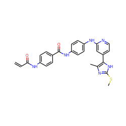 C=CC(=O)Nc1ccc(C(=O)Nc2ccc(Nc3cc(-c4[nH]c(SC)nc4C)ccn3)cc2)cc1 ZINC001772582195