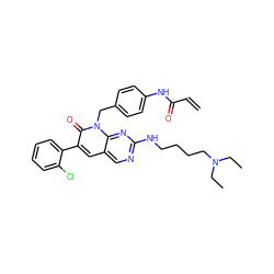 C=CC(=O)Nc1ccc(Cn2c(=O)c(-c3ccccc3Cl)cc3cnc(NCCCCN(CC)CC)nc32)cc1 ZINC001772576665