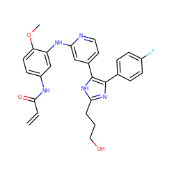 C=CC(=O)Nc1ccc(OC)c(Nc2cc(-c3[nH]c(CCCO)nc3-c3ccc(F)cc3)ccn2)c1 ZINC001772652383