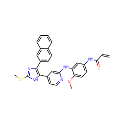 C=CC(=O)Nc1ccc(OC)c(Nc2cc(-c3[nH]c(SC)nc3-c3ccc4ccccc4c3)ccn2)c1 ZINC001772619893