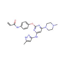 C=CC(=O)Nc1ccc(Oc2nc(Nc3cc(C)[nH]n3)cc(N3CCN(C)CC3)n2)cc1 ZINC000205281009