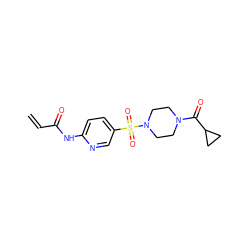 C=CC(=O)Nc1ccc(S(=O)(=O)N2CCN(C(=O)C3CC3)CC2)cn1 ZINC000084739478