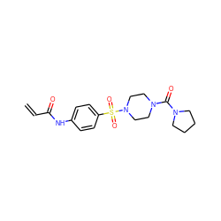 C=CC(=O)Nc1ccc(S(=O)(=O)N2CCN(C(=O)N3CCCC3)CC2)cc1 ZINC000084730353