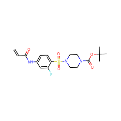 C=CC(=O)Nc1ccc(S(=O)(=O)N2CCN(C(=O)OC(C)(C)C)CC2)c(F)c1 ZINC000084739622