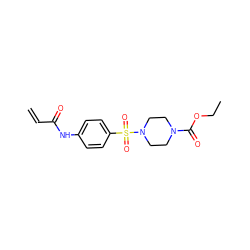 C=CC(=O)Nc1ccc(S(=O)(=O)N2CCN(C(=O)OCC)CC2)cc1 ZINC000084759361