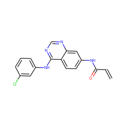 C=CC(=O)Nc1ccc2c(Nc3cccc(Cl)c3)ncnc2c1 ZINC000013797502