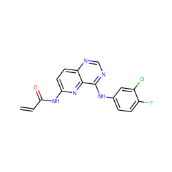 C=CC(=O)Nc1ccc2ncnc(Nc3ccc(F)c(Cl)c3)c2n1 ZINC000013797542