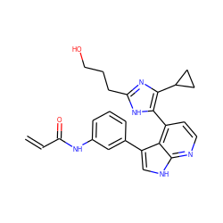 C=CC(=O)Nc1cccc(-c2c[nH]c3nccc(-c4[nH]c(CCCO)nc4C4CC4)c23)c1 ZINC001772611955