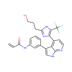 C=CC(=O)Nc1cccc(-c2c[nH]c3nccc(-c4nc(CCCO)[nH]c4C(F)(F)F)c23)c1 ZINC001772592174