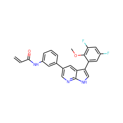 C=CC(=O)Nc1cccc(-c2cnc3[nH]cc(-c4cc(F)cc(F)c4OC)c3c2)c1 ZINC000221108755