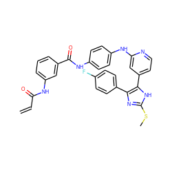 C=CC(=O)Nc1cccc(C(=O)Nc2ccc(Nc3cc(-c4[nH]c(SC)nc4-c4ccc(F)cc4)ccn3)cc2)c1 ZINC001772617635