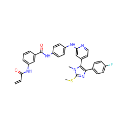 C=CC(=O)Nc1cccc(C(=O)Nc2ccc(Nc3cc(-c4c(-c5ccc(F)cc5)nc(SC)n4C)ccn3)cc2)c1 ZINC001772644454