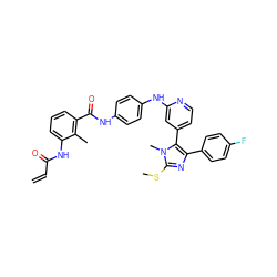 C=CC(=O)Nc1cccc(C(=O)Nc2ccc(Nc3cc(-c4c(-c5ccc(F)cc5)nc(SC)n4C)ccn3)cc2)c1C ZINC001772644622