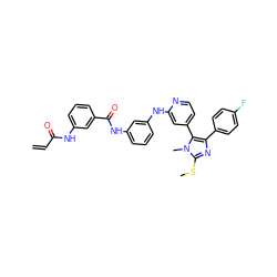 C=CC(=O)Nc1cccc(C(=O)Nc2cccc(Nc3cc(-c4c(-c5ccc(F)cc5)nc(SC)n4C)ccn3)c2)c1 ZINC001772587902