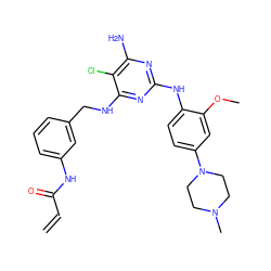 C=CC(=O)Nc1cccc(CNc2nc(Nc3ccc(N4CCN(C)CC4)cc3OC)nc(N)c2Cl)c1 ZINC000473091518