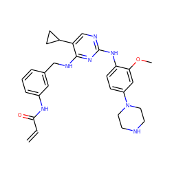 C=CC(=O)Nc1cccc(CNc2nc(Nc3ccc(N4CCNCC4)cc3OC)ncc2C2CC2)c1 ZINC000473094836