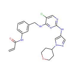 C=CC(=O)Nc1cccc(CNc2nc(Nc3cnn(C4CCOCC4)c3)ncc2Cl)c1 ZINC000473110444