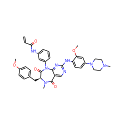 C=CC(=O)Nc1cccc(N2C(=O)[C@H](Cc3ccc(OC)cc3)N(C)C(=O)c3cnc(Nc4ccc(N5CCN(C)CC5)cc4OC)nc32)c1 ZINC000169326942