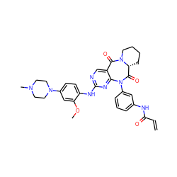 C=CC(=O)Nc1cccc(N2C(=O)[C@H]3CCCCN3C(=O)c3cnc(Nc4ccc(N5CCN(C)CC5)cc4OC)nc32)c1 ZINC000169326910