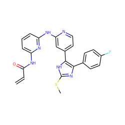 C=CC(=O)Nc1cccc(Nc2cc(-c3[nH]c(SC)nc3-c3ccc(F)cc3)ccn2)n1 ZINC001772620189