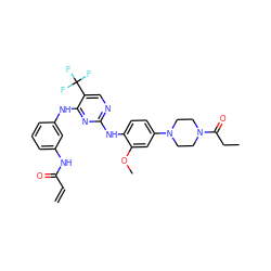 C=CC(=O)Nc1cccc(Nc2nc(Nc3ccc(N4CCN(C(=O)CC)CC4)cc3OC)ncc2C(F)(F)F)c1 ZINC000144406622