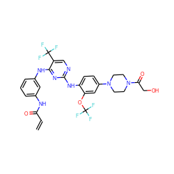 C=CC(=O)Nc1cccc(Nc2nc(Nc3ccc(N4CCN(C(=O)CO)CC4)cc3OC(F)(F)F)ncc2C(F)(F)F)c1 ZINC000164171425