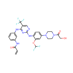 C=CC(=O)Nc1cccc(Nc2nc(Nc3ccc(N4CCN(C(=O)CO)CC4)cc3OC(F)F)ncc2C(F)(F)F)c1 ZINC000144402902