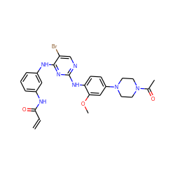 C=CC(=O)Nc1cccc(Nc2nc(Nc3ccc(N4CCN(C(C)=O)CC4)cc3OC)ncc2Br)c1 ZINC000144364070