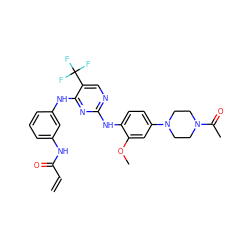 C=CC(=O)Nc1cccc(Nc2nc(Nc3ccc(N4CCN(C(C)=O)CC4)cc3OC)ncc2C(F)(F)F)c1 ZINC000098043800