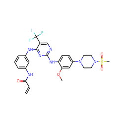 C=CC(=O)Nc1cccc(Nc2nc(Nc3ccc(N4CCN(S(C)(=O)=O)CC4)cc3OC)ncc2C(F)(F)F)c1 ZINC000144141048