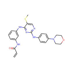 C=CC(=O)Nc1cccc(Nc2nc(Nc3ccc(N4CCOCC4)cc3)ncc2SC)c1 ZINC000148584333