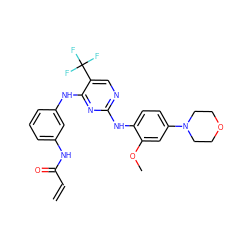 C=CC(=O)Nc1cccc(Nc2nc(Nc3ccc(N4CCOCC4)cc3OC)ncc2C(F)(F)F)c1 ZINC000144160213