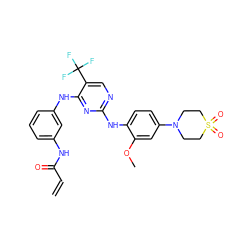 C=CC(=O)Nc1cccc(Nc2nc(Nc3ccc(N4CCS(=O)(=O)CC4)cc3OC)ncc2C(F)(F)F)c1 ZINC000143061098