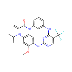 C=CC(=O)Nc1cccc(Nc2nc(Nc3ccc(NC(C)C)cc3OC)ncc2C(F)(F)F)c1 ZINC000204742655